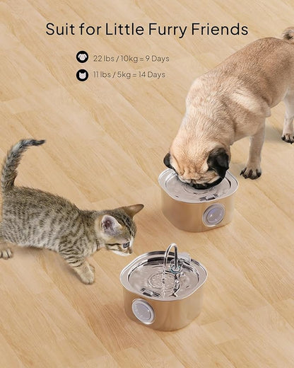 PEKTACO Stainless Steel Cat Water Fountain, 3.2L/108oz Cat Water Dispenser with Quiet Water Pump, Dishwasher Safe Pet Drinking Fountain for Cats