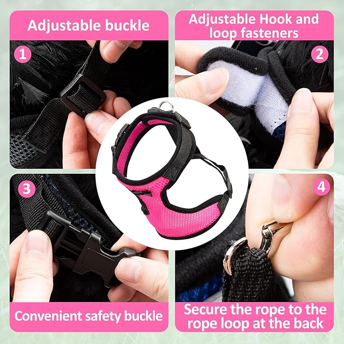 Adhafera Chicken Harness with Leash, Upgraded Double Adjustment Chicken Harness and Leash Set for Hens, Duck, Goose, Small Pet (Pink, S)