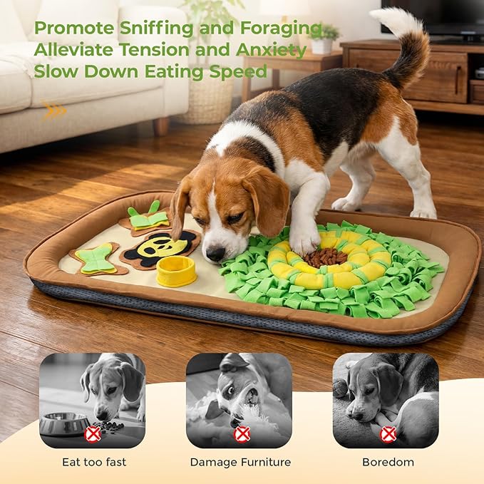 2IN1 Dog Bed Mat&Snuffle Mat for Dogs Large Breed, 28.3''x28.3'' Interactive Puzzle Dog Food Mat, Easy to Clean, Durable, Mental Stimulation & Slow Feeding Game for All Breeds