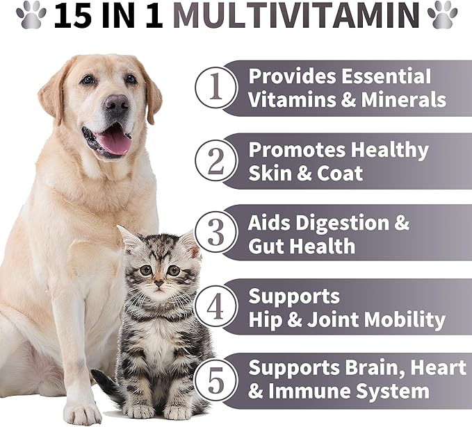 Best Buddy Multivitamin 15-in-1 Treats for Dogs I Cats, Complete Health Supplement Joint Support + Digestive Enzymes, Grain Free Dog Vitamins and Supplements for Skin & Coat (Chicken, 225g)