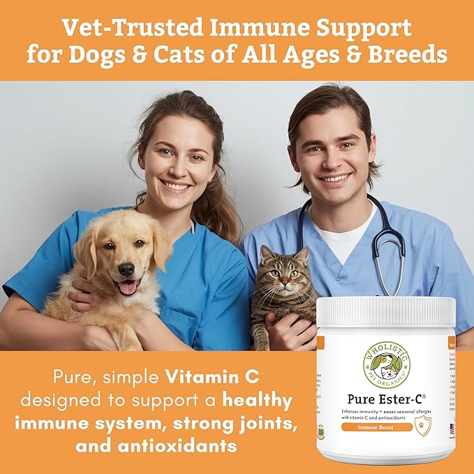 Wholistic Pet Organics Ester-C Powder for Dogs & Cats - Cat & Dog Allergy & Itch Relief - Vitamin C Immune Support Supplement - Itchy Skin Support for Seasonal Dog Allergy Relief - 1 lb - 454 Scoops