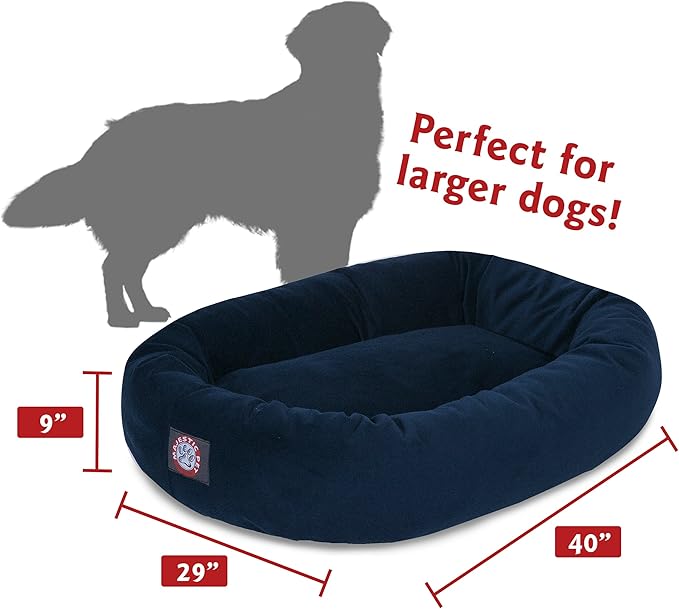 Majestic Pet 40 Inch Suede Calming Dog Bed Washable – Cozy Soft Round Dog Bed with Spine Support for Dogs to Rest Their Head - Fluffy Donut Dog Bed 40x29x9 (Inch) - Round Pet Bed Large – Navy