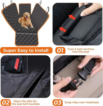 KITPLUS Dog Car Seat Cover for Pets Waterproof Seat Cover Hammock Nonslip Durable 600D Heavy Duty Scratch Proof Soft Back Seat Covers for Cars Trucks and SUVs