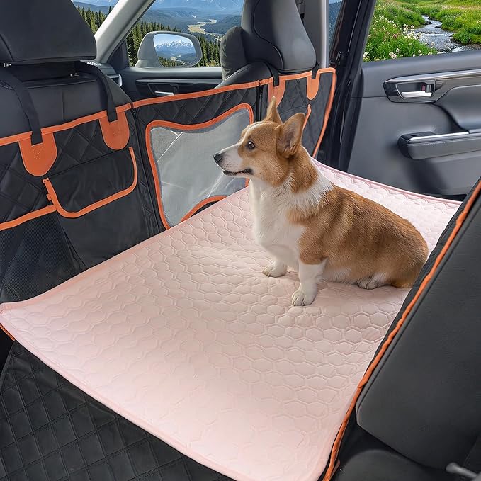 Soulbond Backseat Dog Cooling Mat for Cars - 24.5"x52" Washable Back Seat Self Cooling Pad for Cat & Puppy, QMAX>0.3, Non-Slip Cold Pet Bed Backseat Extender for Cars, SUVs, Trunks, Pink