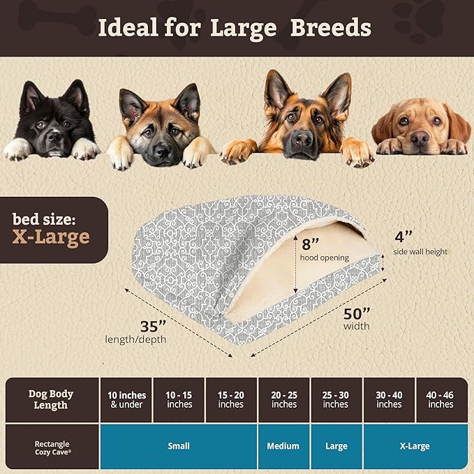 Snoozer Pet Products Luxury Rectangle Cozy Cave, Wag Collection, Extra Large, Ramey Gray