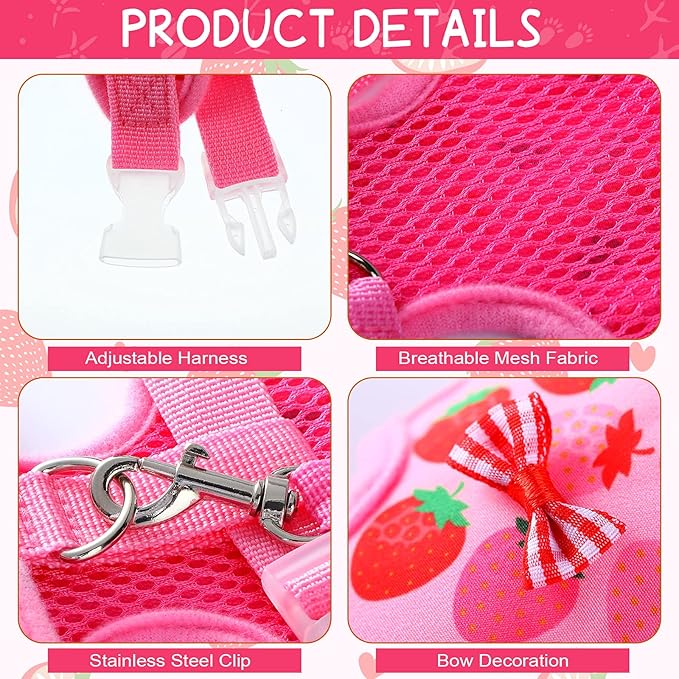Frienda 2 Pcs Adjustable Chicken Harness and Leash Set Spring Summer Comfortable Elastic Hen Vest Breathable Harness for Hens Duck Goose Pet Training Walking Supplies(Pineapple, Strawberry,Medium)