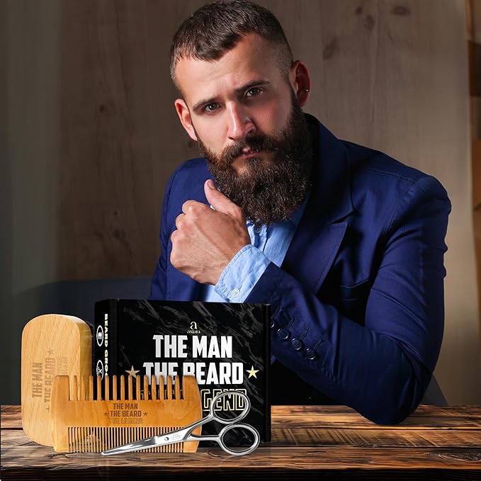 AXIARA Grooming Gifts for Men - Beard Kit Grooming and Care with Brush, Comb, Scissors & Storage Bag - Anniversary Retirement Birthday Gifts for Men Dad Grandpa, Husband Birthday Gift Ideas