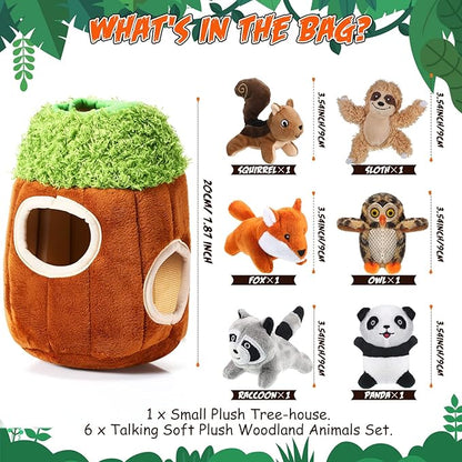 Skylety 7 Pieces Hide and Seek Dog Toys Activity Puppy Chew Squeaky Toys Plush Stuffing Burrow Woodland Stuffing with Squeakers for Small Medium Pets Dogs Puppy Gift(Cute,Small)