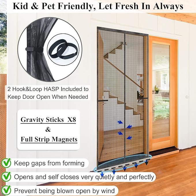 Mpmedo Magnetic Screen Door Upgraded-Model Full Strip Magnets,Fiberglass Heavy Duty Mesh Magnetic Door Screen,Full Frame Seal Retractable Mesh Insect Screens not of Metal
