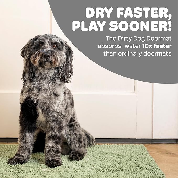 Dog Gone Smart Dirty Dog Doormat - Fast Drying Rug with Super Gripper Backing for Clean Floors - Super Absorbent and Machine Washable Mat for Muddy Paws - Pacific Blue