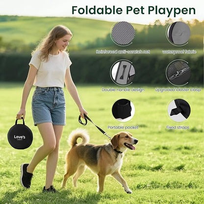 Love's cabin Pet Puppy Dog Playpen, Large Dog Tent Crates Cage Indoor/Outdoor, Portable Exercise Playpen for Dog and Cat, Foldable Pop Up Dog Kennel Playpen with Carring Case (L, Grey)