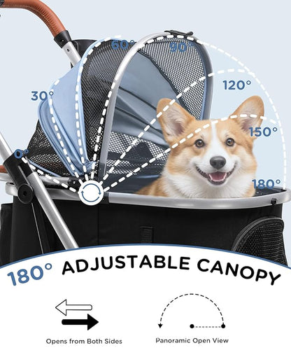 GTPLAYER 3 in 1 Pet Stroller with Removable Carrier, Foldable Stroller for Small/Medium Dogs and Cats, All-Terrain, with Sun Shades, Car Seat, Up to 45 lbs, Light Blue