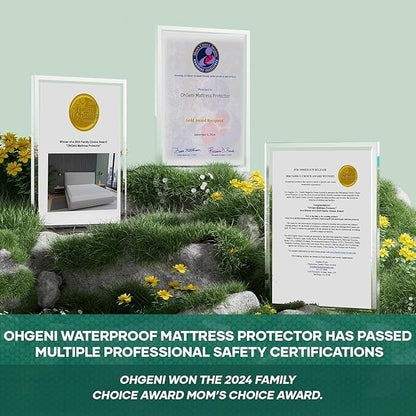 OhGeni 100% Waterproof Mattress Protector, California King-Gray, Fits 6"-20" Mattresses Deep Pocket, Cooling for Taller Person, Breathable Fitted Sheets, Soft Bed Cover, Noiseless, Machine Washable