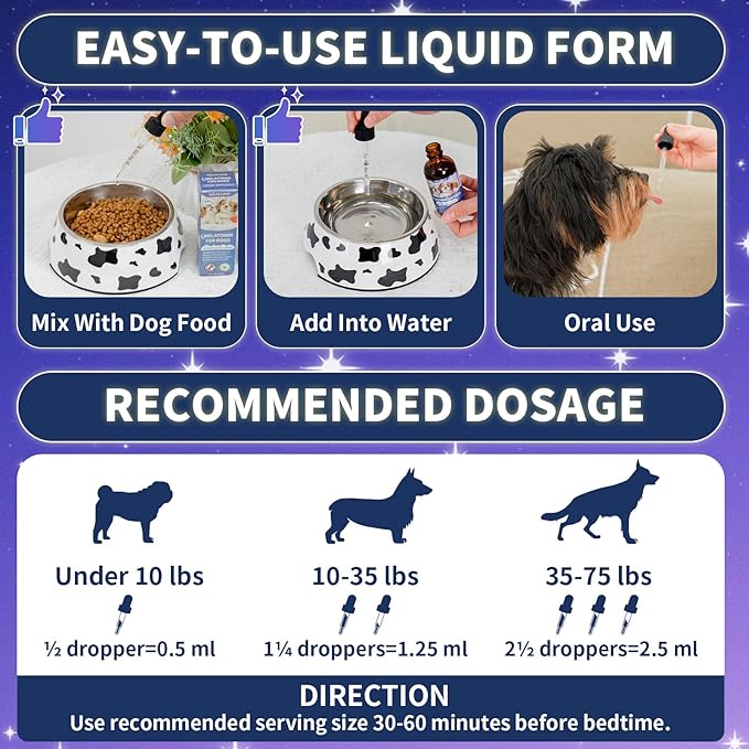 WEALLIN Melatonin for Dogs with L-Theanine & Chamomile | Anxiety Relief & Calming, Relaxation & Sleep Support Liquid Dog Melatonin | Fast-Absorbing & Bacon Flavor (2 PCS)