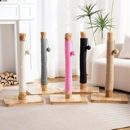 29" Tall Cat Scratching Post for Indoor Cats Adults, Extra-Stable & Natural Solid Wood Scratching Post Sisal Scratcher with Hanging Funny Ball, Pink