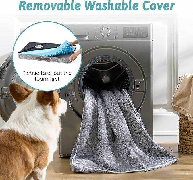 COZY KISS Cooling Dog Bed for Crate, Waterproof Dog Crate Mat with Removable Washable Cover, Orthopedic Egg Crate Foam Support, Dog Crate Bed 29x18x3 Inch,Dark Grey