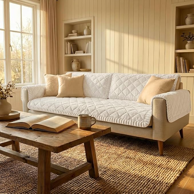 Smiry Fuzzy Couch Cover for Dogs, Non Slip Washable Pet Sofa Cover, Scratch Proof Hair Resistant Plush Sofa Slipcover, Pet Friendly Couch Cushion Protector for Cat, White, 27.6" x 70.9"