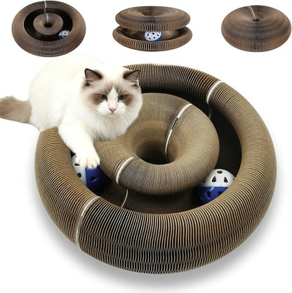 Magnetic Magic Organ Cat Scratcher Toy, Extra-Thick & Large Connectable Cardboard Scratching Board with Bell Ball, Interactive Enrichment Toy for Indoor Cats & Kittens (4 Pack)