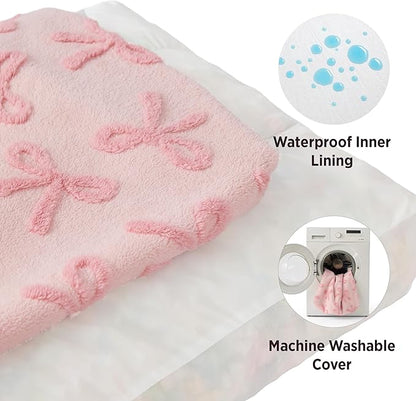 LE SURE Dog Beds Medium Size-Thick Shredded Chopped Foam Pet Bed as Gift for Indoor with Removable Cover, Cute Modern Fuzzy Plush & Anti Slip Bottom, Bow Pink