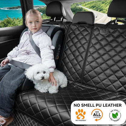 Dog Car Seat Cover for Back Seat, Waterproof Back Seat Covers for Dogs, PU Leather Nonslip Bench Car Seat Protector Universal Fit Most Vehicles,SUVs,Small Trucks（Black,Standard）