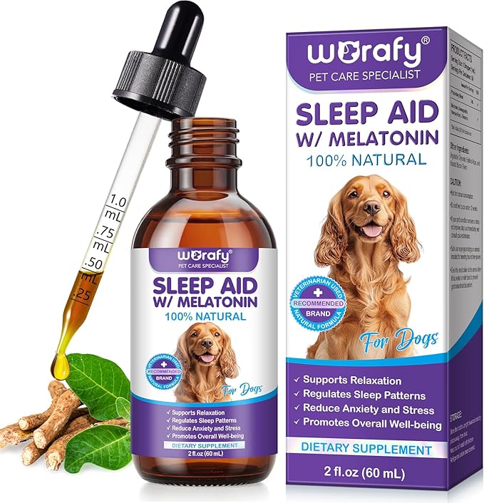 Melatonin for Dogs, Sleep Aid Drops Supports Dog Sleep, Dog Anxiety Relief, Calming Dogs & Regulates Sleep Patterns - Pet Supplies Supplement Liquid Vitamins, Bacon Flavour - 2 Fl Oz / 60ml