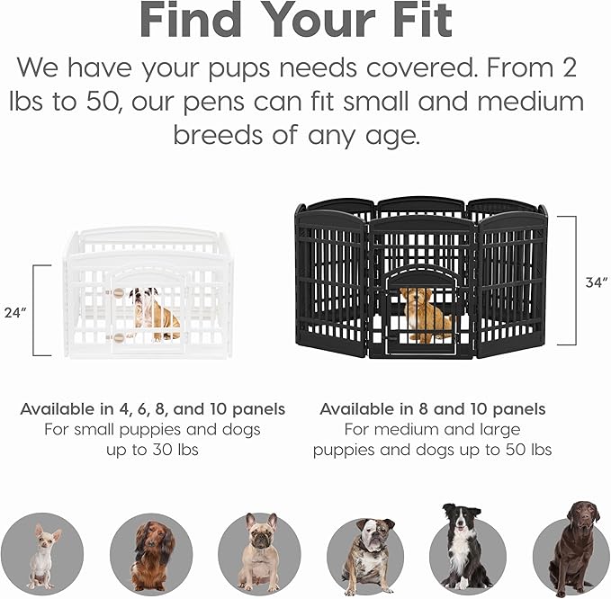 IRIS USA Dog Playpen 24" 4-Panel Puppy Playpen, 35 x 35 x 24, Dog Playpen, Dog Play Pen Indoors, Pet Fence, Puppies/Small Dogs, Black