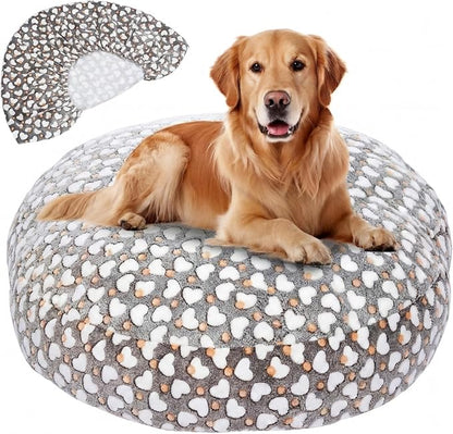 Youyole Large Washable Round Dog Bed Cover Replacement Waterproof 45 x 45 x 11 in Round Donut Bed Cover for Dog Gray Pet Beds Protector Sheet with Lovely Heart Print for Donut Beds & Pet Couch