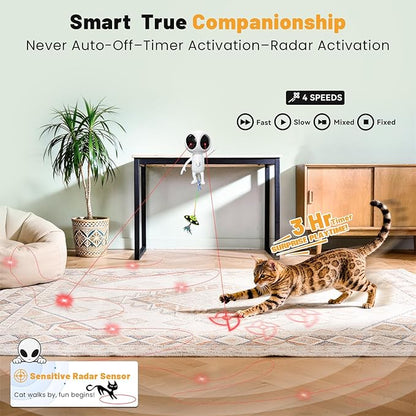 Cat Laser Toy, 2-in-1 Interactive Cat Toys with Dual Laser & Catnip Dangler, Smart Motion-Activated Random Trajectory, 4 Speed Modes, Rechargeable, Quiet & Clamp Design for Bored Indoor Cats