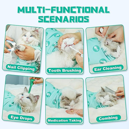 Supet Cat Wrap for Cutting Nails, 2026 Self-Adherent Cat Grooming Wrap, Anti-Escape Calming Cat Swaddle Wrap for Medicine, Nail Clipping, Teeth Brushing, Ear Cleaning