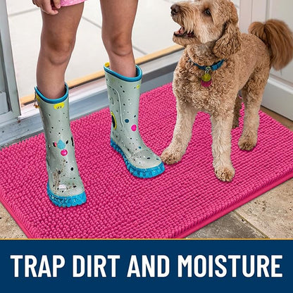 Smiry Dog Door Mat for Muddy Paws 70x24, Absorbs Moisture and Dirt Doormat, Non-Slip Washable Quick Dry Chenille Front Door Mat Indoor Entrance, Entryway Carpet for Inside Floor, Hot Pink