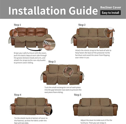 Easy-Going Recliner Sofa Cover, Reversible Couch Cover for 3 Seat Recliner, Split Sofa Cover for Each Seat, Furniture Protector with Elastic Straps for Kids, Dogs, Pets(3 Seater, Camel/Ivory)