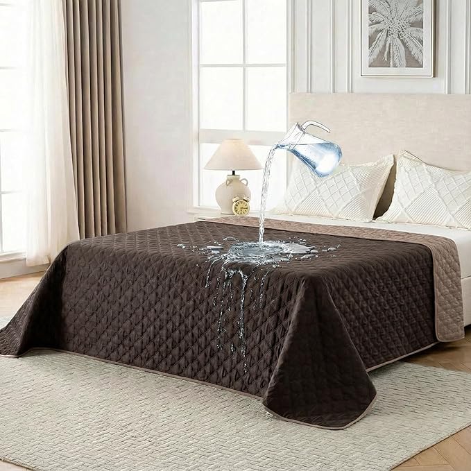 FunFurry Waterproof Dog Blanket, Couch Cover for Dogs Washable, Reversible Dog Bed Cover, Couch Furniture Protector. (Dark＆Light Brown, 68 X 82 Inch - 1 Pack)