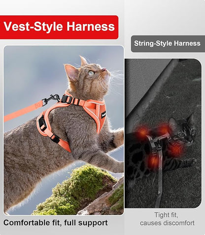 Cat Harness and Leash for Walking Escape Proof Soft Adjustable Cat Leash Breathable Comfortable Vest Easy to Wear Kitten Harness for Outdoor Travel (Orange, XS (4-6lb))