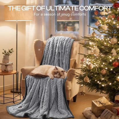 Luciphia Waterproof Pet Blanket, Liquid Pee Proof Dog Blankets for Sofa Bed Couch, Reversible Sherpa Fleece Furniture Protector Cover for Small Medium Large Dogs Cats,Light Grey Large（65" x 57"）