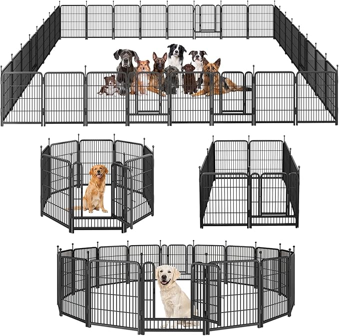 Dog Playpen,Portable Outdoor Dog Fence, Dog Playpen for Large/Medium/Small Dogs, Dog Fences for the Yard,with Doors Foldable Metal (40 inch, 32 Panels)