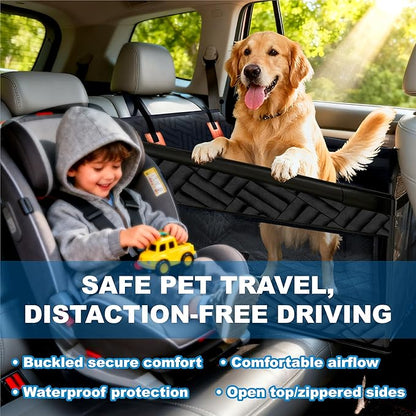Dog Car Seat for Large Medium Dogs – Back Seat Extender for Dogs, Waterproof Medium Dog Carseat with Hard Bottom& Pet Seat Cover for Back Seat | Fits Sedans, SUVs, Trucks (Black)