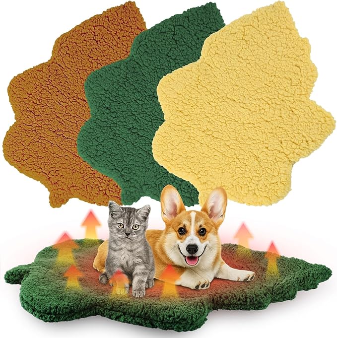 3 Pack Self Warming Pet Bed Leaf Shape Self Heating Cat Dog Mat Washable Thermal Sleeping Pad for Indoor Outdoor Hedgehog, Bunny, Sugar Glider, Rat, Chinchilla(Mixed Colors,Large-19 x29)