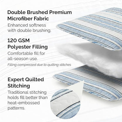 Southshore Fine Living, Inc. Oversized Queen Quilt Set, Striped Blue/White Quilt Bedspread Queen/Full, 3-Piece Coastal Bedding Set with Lightweight Coverlet and Matching Quilted Shams, Blue Stripes