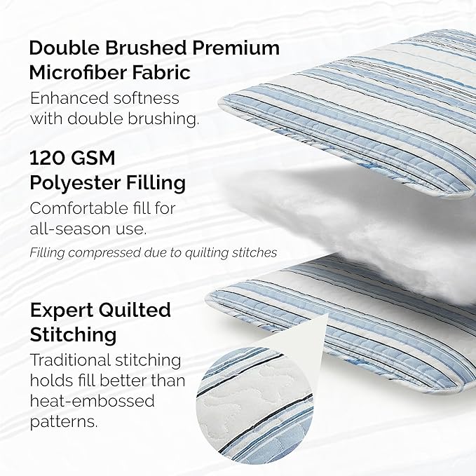 Southshore Fine Living, Inc. Oversized King Quilt Set, All Season Striped Blue Bedspread Set, 3-Piece Coastal Bedding, California/King Coverlet Sets with Shams, Soft Microfiber Quilt, Blue Stripes