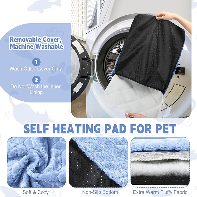 Drydiet 4 Pack Self Warming Cat Bed Mat Self Heating Pad for Dog Extra Warm Winter Pet Pad Washable Thermal Pads Mats for Pets Indoor Outdoor(Blue,16 x 20 Inch)