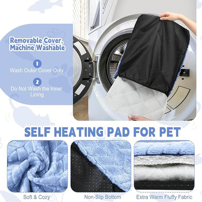 Drydiet 4 Pack Self Warming Cat Bed Mat Self Heating Pad for Dog Extra Warm Winter Pet Pad Washable Thermal Pads Mats for Pets Indoor Outdoor(Blue,16 x 20 Inch)