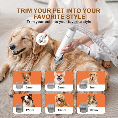 Dog Grooming Vacuum, Dog Grooming Kit with Pet Clipper Nail Grinder, 3 Suction Modes Dog Brush Vacuum with 6 Pet Grooming Tools(Camel)