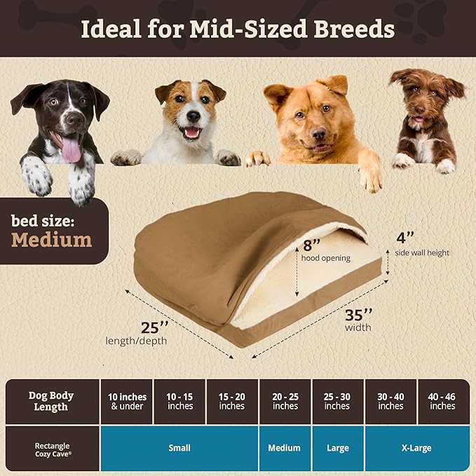 Snoozer Pet Products Luxury Rectangle Cozy Cave Dog Bed with Microsuede, Medium, Camel