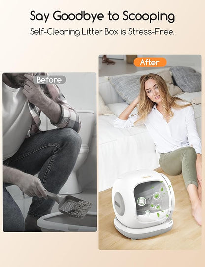 Meowant Automatic Self Cleaning Cat Litter Box with APP Control, Odor Free, Cat-Safe Anti-Stuck Technology, Larger Space & Low Entry for Multiple Cats, Kittens & Senior Pets
