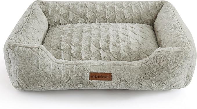 Modern Threads Ultra Soft Plush Pet Bed for Medium to Large Dogs with Elegant Texture and Stylish Design, Removable Washable Cover, Grey, (34" L x 25" W x 9" Th)