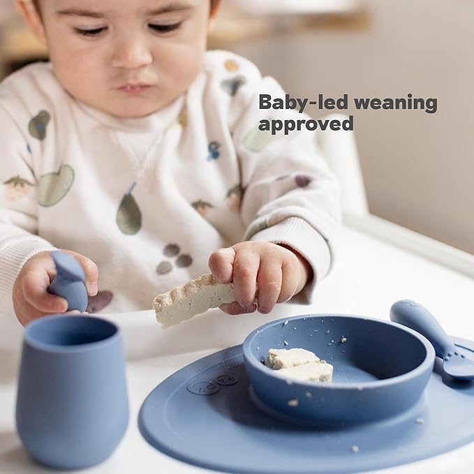 ezpz Tiny Bowl (Blush) - 6 Months+ - 100% Silicone Suction Placemat + Bowl for Infants - Fits All Highchair Trays - Baby-Led Weaning Supplies