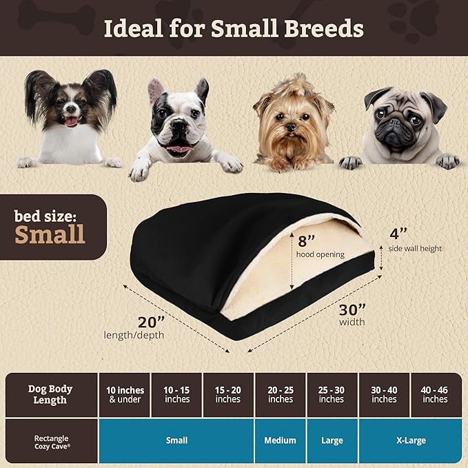 Snoozer Pet Products Luxury Rectangle Cozy Cave Dog Bed with Microsuede, Small, Black