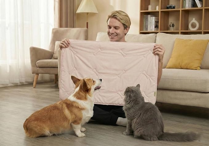 Cooling Pet Mat for Dogs & Cats, 31x28.5 Soft Breathable Cold Crate Pad for Pet, Portable Washable Kennel Bed for Outdoor Summer with Non-Slip Bottom and Chill Cool Fiber, Blush Pink