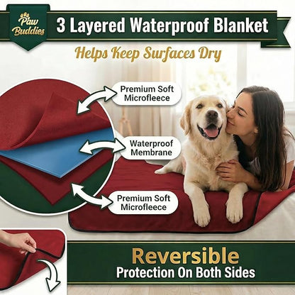 Paw Buddies Premium Waterproof Blanket 80"x90" Velvet-Feel Reversible Throw – Leakproof, Machine Washable Bed & Sofa King Size Protector for Couples, Pets & Travel + Bonus Small Blanket