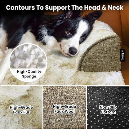 Calming Dog Couch Bed for Large Dogs, 41 x 37 inch Waterproof Removable Dogs Mat Couch Cover for Furniture Protector, Non-Slip Fluffy Pelsbarn Dog Bed for Couch, Sofa, Outdoor - Tie-Dye Khaki